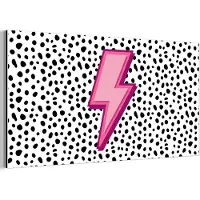MuchoWow Aluminium schilderij 40x20 cm - Wanddecoratie metaal - Bliksem - Roze - Stippen - Metalen muurdecoratie woonkamer - Decoratie industrieel - Foto op dibond - Industriële accessoires slaapkamer