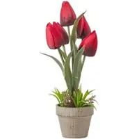 Homescapes kunstbloemen tulpen in cellulose pot 27 cm hoog, rood