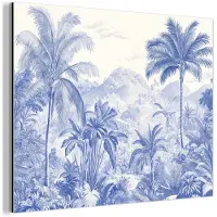 MuchoWow Aluminium schilderij 160x120 cm - Wanddecoratie metaal - Tropisch - Jungle - Blauw - Metalen muurdecoratie woonkamer - Decoratie industrieel - Foto op dibond - Industriële accessoires slaapkamer
