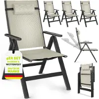 Tillvex Tuinstoel Hoge Rug 4 stuks met armleuningen & nekkussen | Klapstoel 7-voudig verstelbaar incl. bekleding | Campingstoel Inklapbaar, Weerbestendig & Ademend | Tuinstoelen Aluminium
