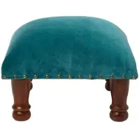 Homescapes fluwelen kruk Mable – petroleumgroen met houten poten, 40x40x25 cm