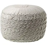 Homescapes Geplooide fluwelen poef Grace in gevlochten look - grijs, 50x35 cm