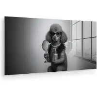 MuchoWow Glasschilderij 80x40 cm - Schilderij acrylglas - Poedel - Spiegel - Zwart - Wit - Foto op glas - Muurdecoratie woonkamer - Wanddecoratie slaapkamer - Schilderijen