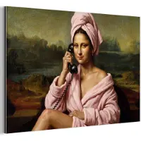 MuchoWow Aluminium schilderij 120x80 cm - Wanddecoratie metaal - Mona - Klassiek - Roze - Metalen muurdecoratie woonkamer - Decoratie industrieel - Foto op dibond - Industriële accessoires slaapkamer