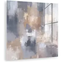 MuchoWow Glasschilderij 90x90 cm - Schilderij acrylglas - Penseelstreken - Schilderij - Beige - Foto op glas - Muurdecoratie woonkamer - Wanddecoratie slaapkamer - Schilderijen