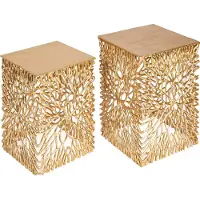 Invicta Filigraan bijzettafel set van 2 ABSTRACT LEAF 45cm goud handgemaakt - 40613