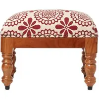 Homescapes Cassia gestoffeerde kruk rood en wit met houten poten, 50 x 30 x 40 cm