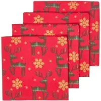 Homescapes Kerstservetten rendier, set van 4, rood