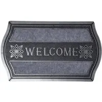 Homescapes gebogen deurmat “Welcome” 45 x 75 cm – antislip, zilvergrijs