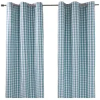 Homescapes blauw geruit ringgordijn in een verpakking van 2 stuks, B 117 cm x L 137 cm