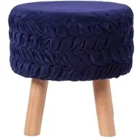 Homescapes Lyla ronde geplooide fluwelen kruk met houten poten - opaalblauw, 40 cm hoog