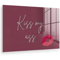MuchoWow Glasschilderij 180x120 cm - Schilderij acrylglas - Kiss my ass - Lip - Bordeaux - Foto op glas - Muurdecoratie woonkamer - Wanddecoratie slaapkamer - Schilderijen