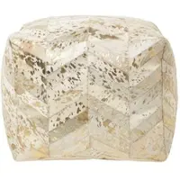 Homescapes Chevron-Muster Patchwork-Poef aus Leder & Fell crème-grijs-goud, 50 x 40 cm