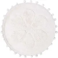 Homescapes Ronde Badmat Bloem, 60 cm - Badmat Wit met Pom Poms