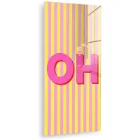 MuchoWow Glasschilderij 60x120 cm - Schilderij acrylglas - Tekst - Strepen - Roze - Foto op glas - Muurdecoratie woonkamer - Wanddecoratie slaapkamer - Schilderijen
