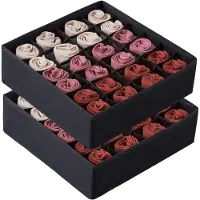 Famanu – Lade-organizer voor sokken en ondergoed, set van 2, opvouwbare opbergdozen met 24 vakken, zwart