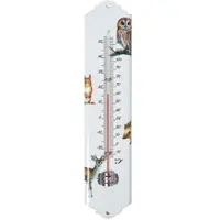 Homescapes binnen- en buitenthermometer wit met bosdiermotief