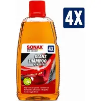 Sonax Glanz-Shampoo Concentraat 1 Liter pH-Neutraal voor Autowas - Set van 4 Flessen (4 L Totaal) - Voordeelverpakking Auto Schoonmaakmiddel