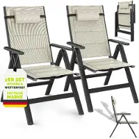 Tillvex Tuinstoel Hoge Rug 2 stuks met armleuningen & nekkussen | Klapstoel 7-voudig verstelbaar incl. bekleding | Campingstoel Inklapbaar, Weerbestendig & Ademend | Tuinstoelen Aluminium