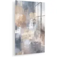 MuchoWow Glasschilderij 120x180 cm - Schilderij acrylglas - Penseelstreken - Schilderij - Beige - Foto op glas - Muurdecoratie woonkamer - Wanddecoratie slaapkamer - Schilderijen