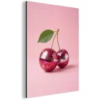 MuchoWow Aluminium schilderij 120x160 cm - Wanddecoratie metaal - Disco - Kersen - Roze - Metalen muurdecoratie woonkamer - Decoratie industrieel - Foto op dibond - Industriële accessoires slaapkamer