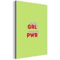 MuchoWow Aluminium schilderij 60x80 cm - Wanddecoratie metaal - Grl pwr - Groen - Rood - 3D - Metalen muurdecoratie woonkamer - Decoratie industrieel - Foto op dibond - Industriële accessoires slaapkamer