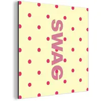 MuchoWow Aluminium schilderij 20x20 cm - Wanddecoratie metaal - Swag - Roze - Stippen - Geel - Metalen muurdecoratie woonkamer - Decoratie industrieel - Foto op dibond - Industriële accessoires slaapkamer