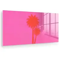MuchoWow Glasschilderij 80x40 cm - Schilderij acrylglas - Palmbomen - Modern - Roze - Foto op glas - Muurdecoratie woonkamer - Wanddecoratie slaapkamer - Schilderijen