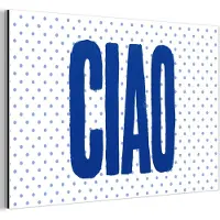 MuchoWow Aluminium schilderij 180x120 cm - Wanddecoratie metaal - Ciao - Stippen - Roze - Wit - Metalen muurdecoratie woonkamer - Decoratie industrieel - Foto op dibond - Industriële accessoires slaapkamer