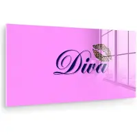 MuchoWow Glasschilderij 80x40 cm - Schilderij acrylglas - Diva - Lip - Panterprint - Roze - Foto op glas - Muurdecoratie woonkamer - Wanddecoratie slaapkamer - Schilderijen
