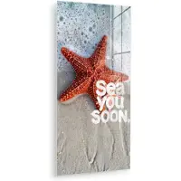 MuchoWow Glasschilderij 60x120 cm - Schilderij acrylglas - Sea you soon - Zeester - Zee - Foto op glas - Muurdecoratie woonkamer - Wanddecoratie slaapkamer - Schilderijen