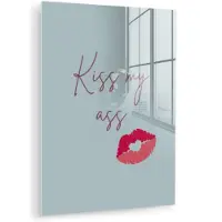 MuchoWow Glasschilderij 120x160 cm - Schilderij acrylglas - Kiss my ass - Lip - Blauw - Foto op glas - Muurdecoratie woonkamer - Wanddecoratie slaapkamer - Schilderijen