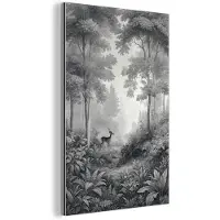 MuchoWow Aluminium schilderij 120x180 cm - Wanddecoratie metaal - Bos - Hert - Zwart - Wit - Metalen muurdecoratie woonkamer - Decoratie industrieel - Foto op dibond - Industriële accessoires slaapkamer