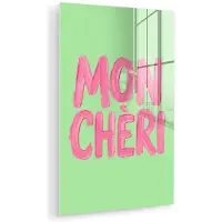 MuchoWow Glasschilderij 120x180 cm - Schilderij acrylglas - Mon cheri - Groen - Roze - Foto op glas - Muurdecoratie woonkamer - Wanddecoratie slaapkamer - Schilderijen