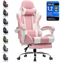 GTPLAYER bureaustoel, gaming stoel, massagestoel, ergonomische gaming stoel met voetsteun, hoofdkussen en massagekussen voor de onderrug, beklede gaming stoel, draaistoel