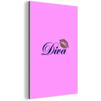 MuchoWow Aluminium schilderij 40x60 cm - Wanddecoratie metaal - Diva - Lip - Panterprint - Roze - Metalen muurdecoratie woonkamer - Decoratie industrieel - Foto op dibond - Industriële accessoires slaapkamer