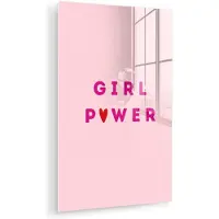 MuchoWow Glasschilderij 80x120 cm - Schilderij acrylglas - Girl power - Roze - Hartje - Foto op glas - Muurdecoratie woonkamer - Wanddecoratie slaapkamer - Schilderijen