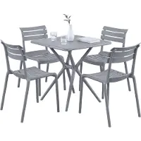 CLP Vela tuinmeubelset - 4 stapelstoelen - vierkante eettafel 72x72cm - weerbestendige balkonset - voor terras en tuin - grijs