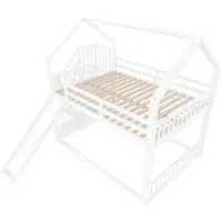 OKWISH Etagebed 140x200 cm - Kabinestijl Met Glijbaan En Trap - Met Opbergruimte Onder Trap - Voor Kinderen En Jongeren - Grenen;MDF - Wit - Zonder matras