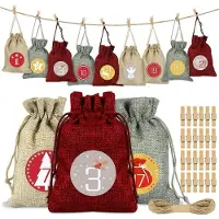 Sonstiges Adventskalender met 24 vakjes, kerstkalender, stoffen zakjes, rode kleur