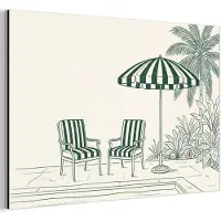 MuchoWow Aluminium schilderij 60x40 cm - Wanddecoratie metaal - Terras - Illustratie - Groen - Metalen muurdecoratie woonkamer - Decoratie industrieel - Foto op dibond - Industriële accessoires slaapkamer