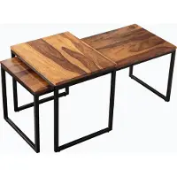 Invicta Set van 2 design salontafels ELEMENTS 100cm Sheesham massief hout steenafwerking metalen frame - 41069