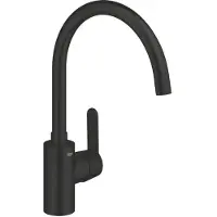 GROHE Get eengreeps keukenmengkraan met hoge C-uitloop - instelbaar draaibereik (0°/150°) - Mat Zwart - Eenvoudig te monteren met de QuickMount