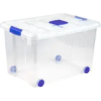 PlasticForte Opslagbox - 1x stuks - met deksel - 55L - 59 x 40 x 35 cm - transparant - opbergbak - met wielen