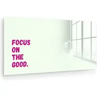 MuchoWow Glasschilderij 80x40 cm - Schilderij acrylglas - Focus on the good - Beige - Roze - Foto op glas - Muurdecoratie woonkamer - Wanddecoratie slaapkamer - Schilderijen