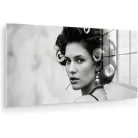 MuchoWow Glasschilderij 40x20 cm - Schilderij acrylglas - Edgy - Vrouw - Zwart - Wit - Foto op glas - Muurdecoratie woonkamer - Wanddecoratie slaapkamer - Schilderijen
