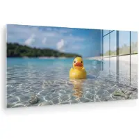 MuchoWow Glasschilderij 80x40 cm - Schilderij acrylglas - Tropisch - Badeend - geel - Foto op glas - Muurdecoratie woonkamer - Wanddecoratie slaapkamer - Schilderijen