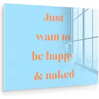 MuchoWow Glasschilderij 160x120 cm - Schilderij acrylglas - Blauw - Oranje - Just want to be happy & naked - Foto op glas - Muurdecoratie woonkamer - Wanddecoratie slaapkamer - Schilderijen