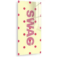 MuchoWow Glasschilderij 60x120 cm - Schilderij acrylglas - Swag - Roze - Stippen - Geel - Foto op glas - Muurdecoratie woonkamer - Wanddecoratie slaapkamer - Schilderijen