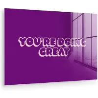 MuchoWow Glasschilderij 90x60 cm - Schilderij acrylglas - You're doing great - Paars - Bubble letters - Foto op glas - Muurdecoratie woonkamer - Wanddecoratie slaapkamer - Schilderijen
